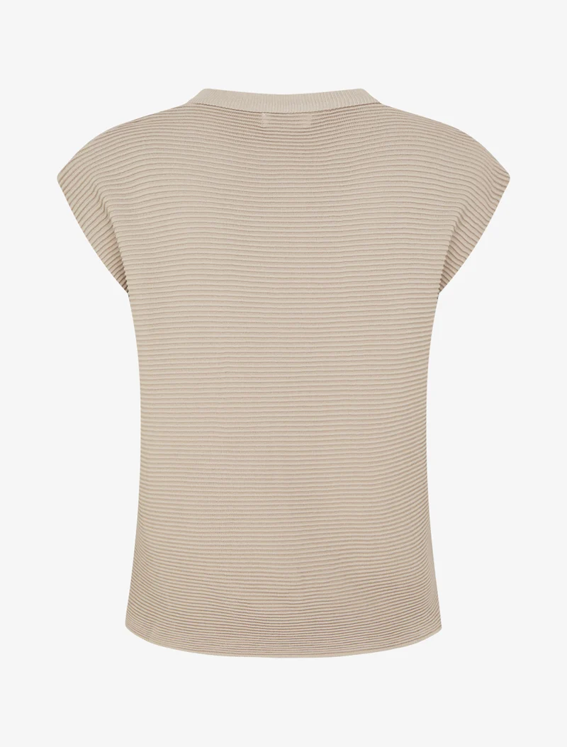 Top uni texturé à col rond - Taupe