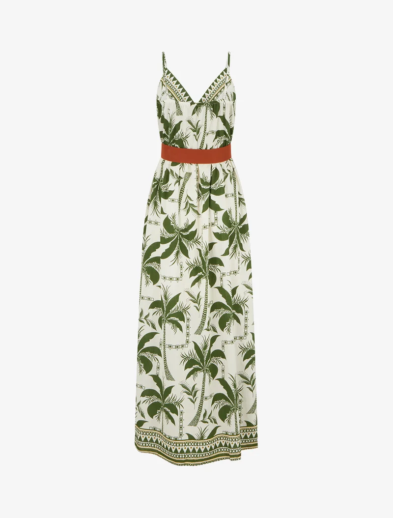 Robe longue à imprimé palmiers - Kaki