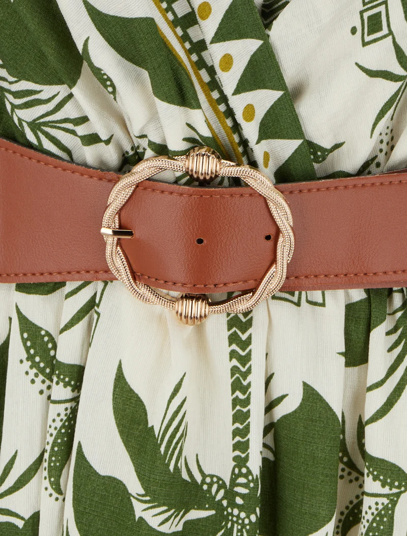 Robe longue à imprimé palmiers - Kaki