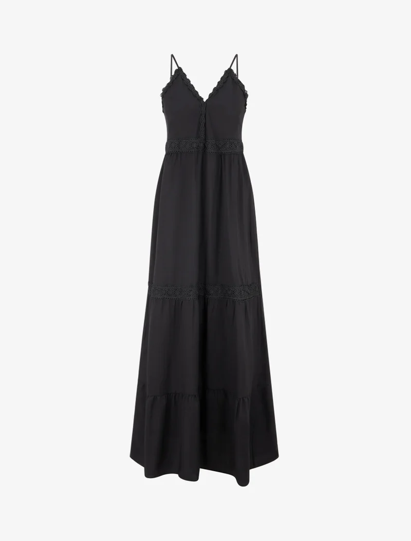 Robe élastiquée à empiècements en crochet - Noir