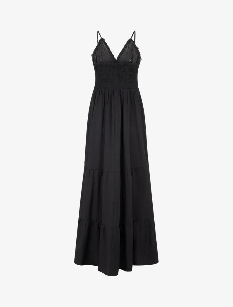 Robe élastiquée à empiècements en crochet - Noir
