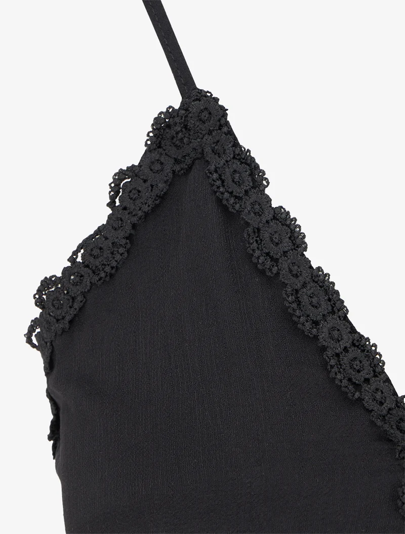 Robe élastiquée à empiècements en crochet - Noir