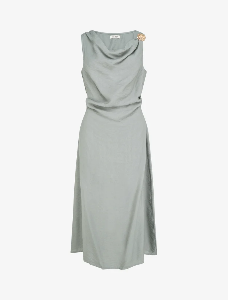 Robe longue sans manches à effet drapé - Vert/gris