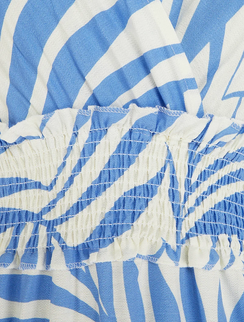 Robe imprimé feuillages à bretelles à noeud - Bleu ciel