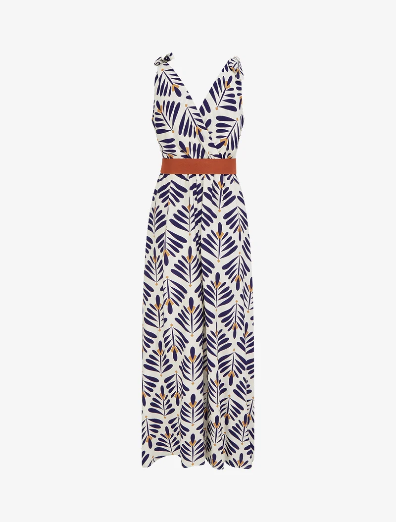 Robe imprimé graphique à bretelles à nouer - Marine