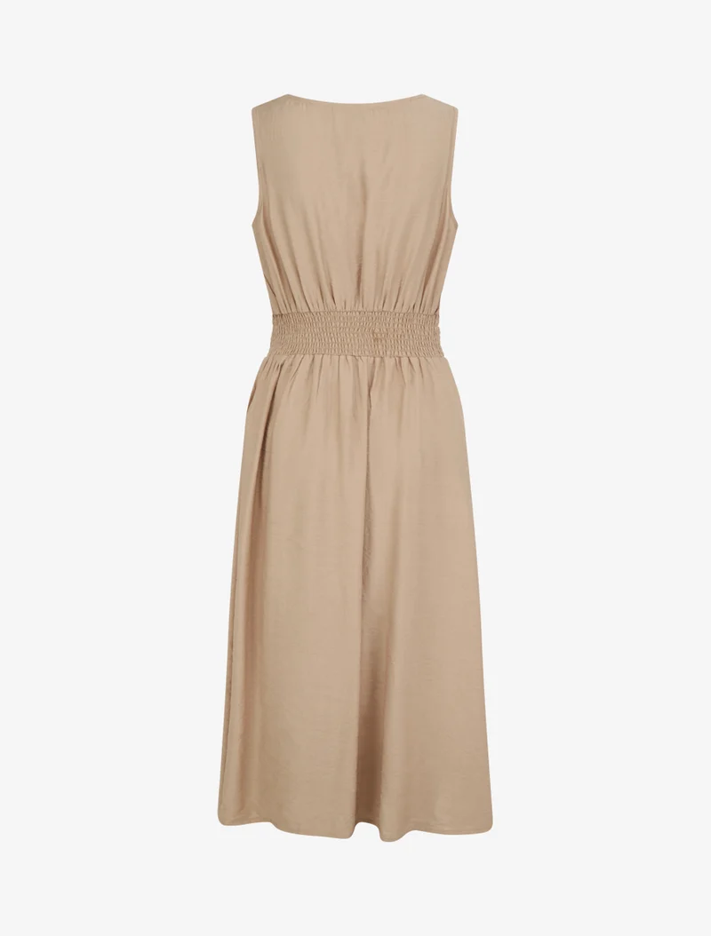 Robe longue sans manches à effet drapé - Beige foncé