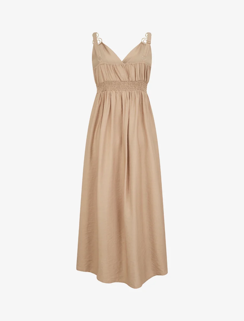 Robe longue à bretelles bijoux - Beige