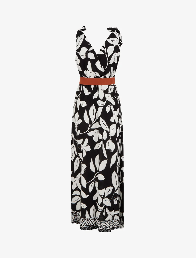 Robe imprimé fleurs tropicales à bretelles à nouer - Noir