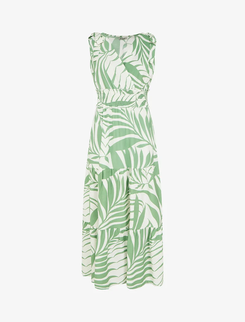 Robe imprimé feuillages à bretelles à noeud - Vert