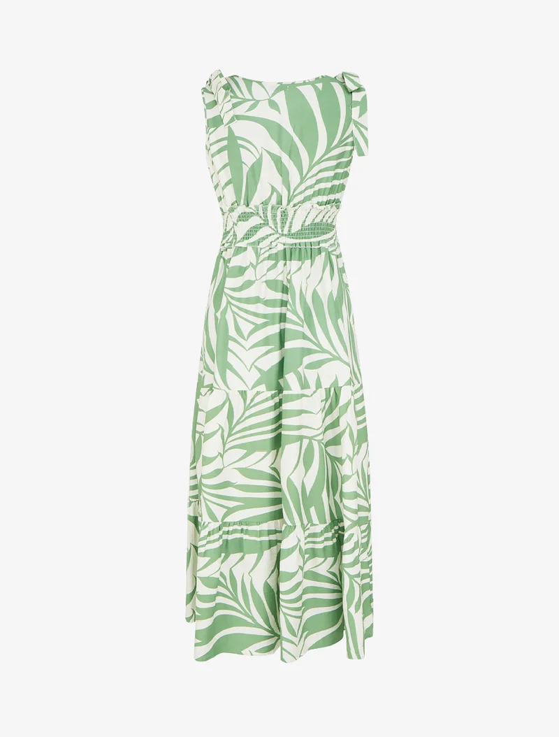 Robe imprimé feuillages à bretelles à noeud - Vert