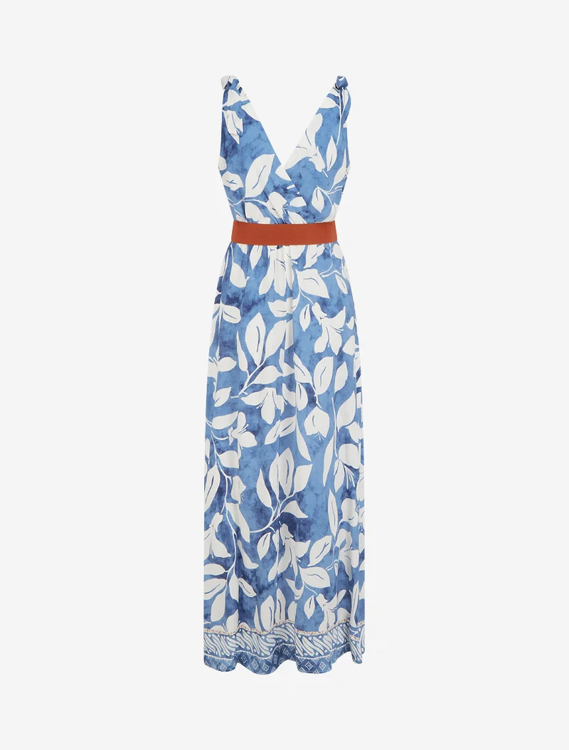 Robe imprimé fleurs tropicales à bretelles à nouer - Bleu clair