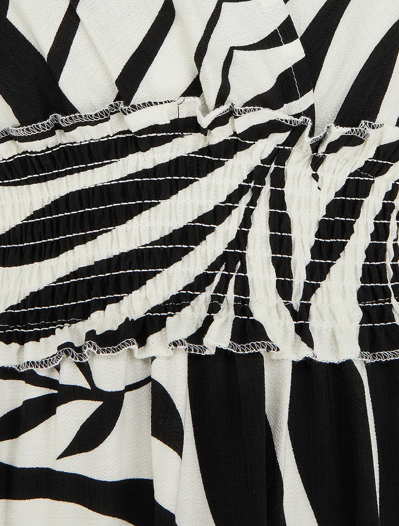 Robe imprimé feuillages à bretelles à noeud - Noir
