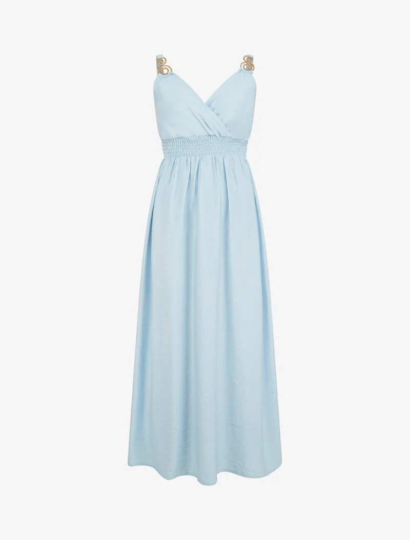Robe longue à bretelles bijoux - Bleu ciel