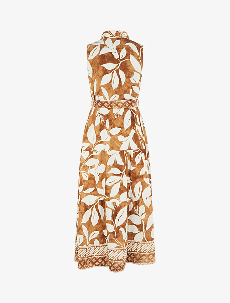Robe chemise imprimé fleurs tropicales - Camel