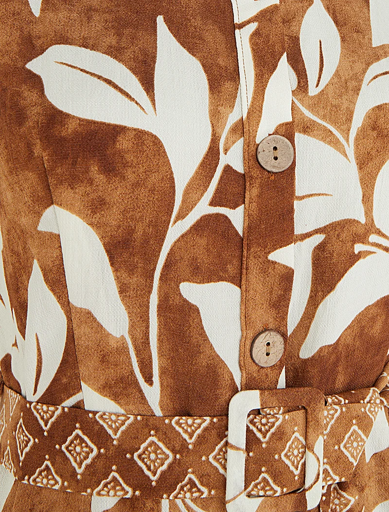 Robe chemise imprimé fleurs tropicales - Camel