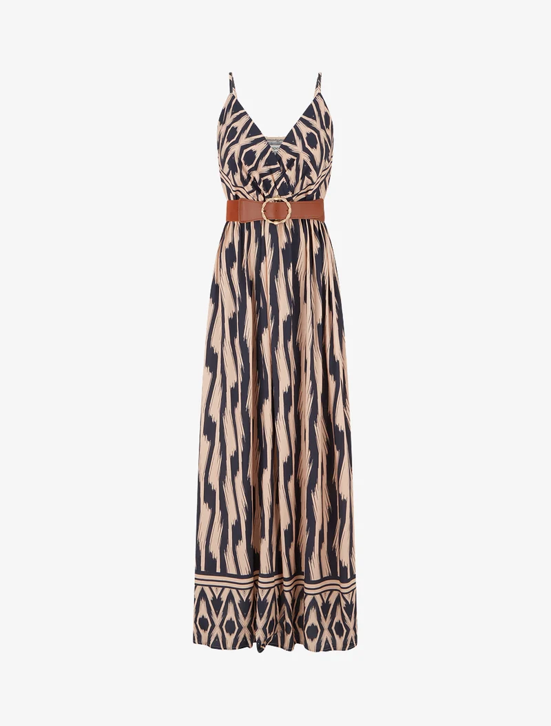 Robe taille élastiquée et imprimé fantaisie - Marine
