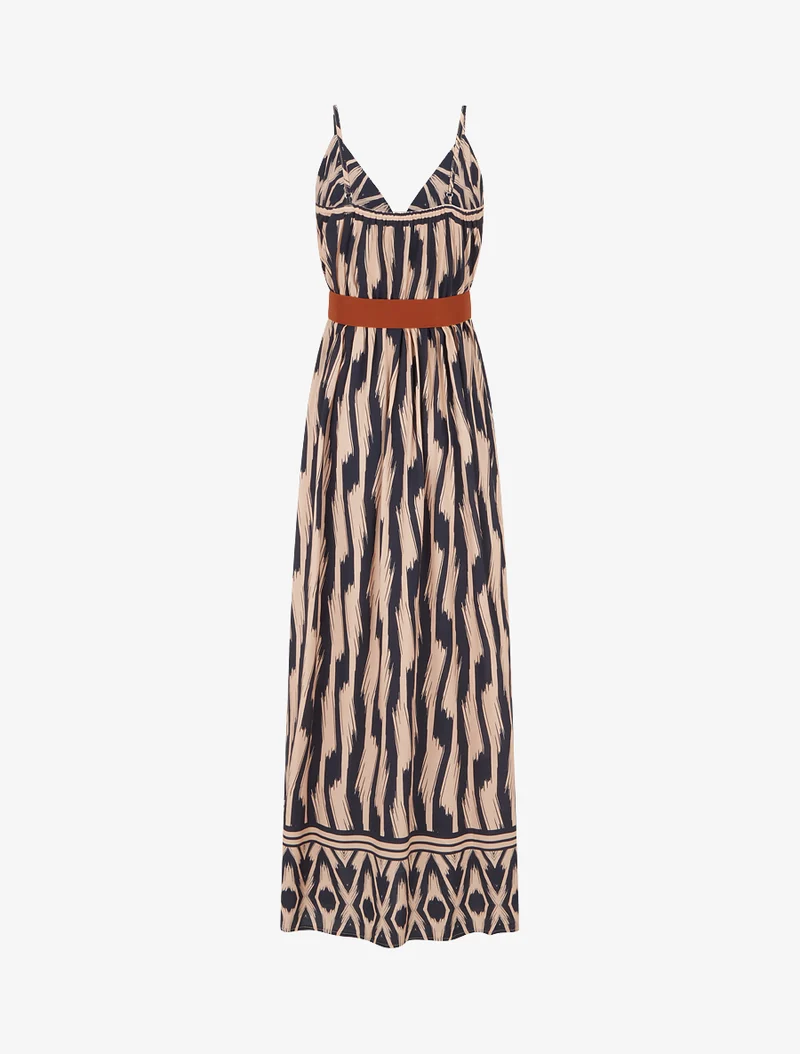 Robe taille élastiquée et imprimé fantaisie - Marine