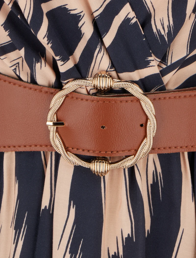 Robe taille élastiquée et imprimé fantaisie - Marine