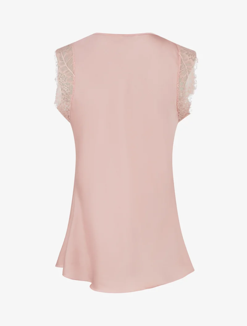 Top satiné à col V en dentelle - Rose