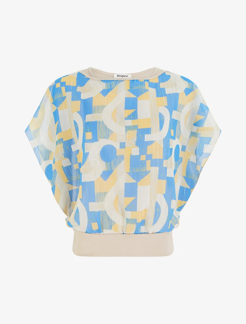 Top boule manches courtes imprimé graphique - Bleu clair