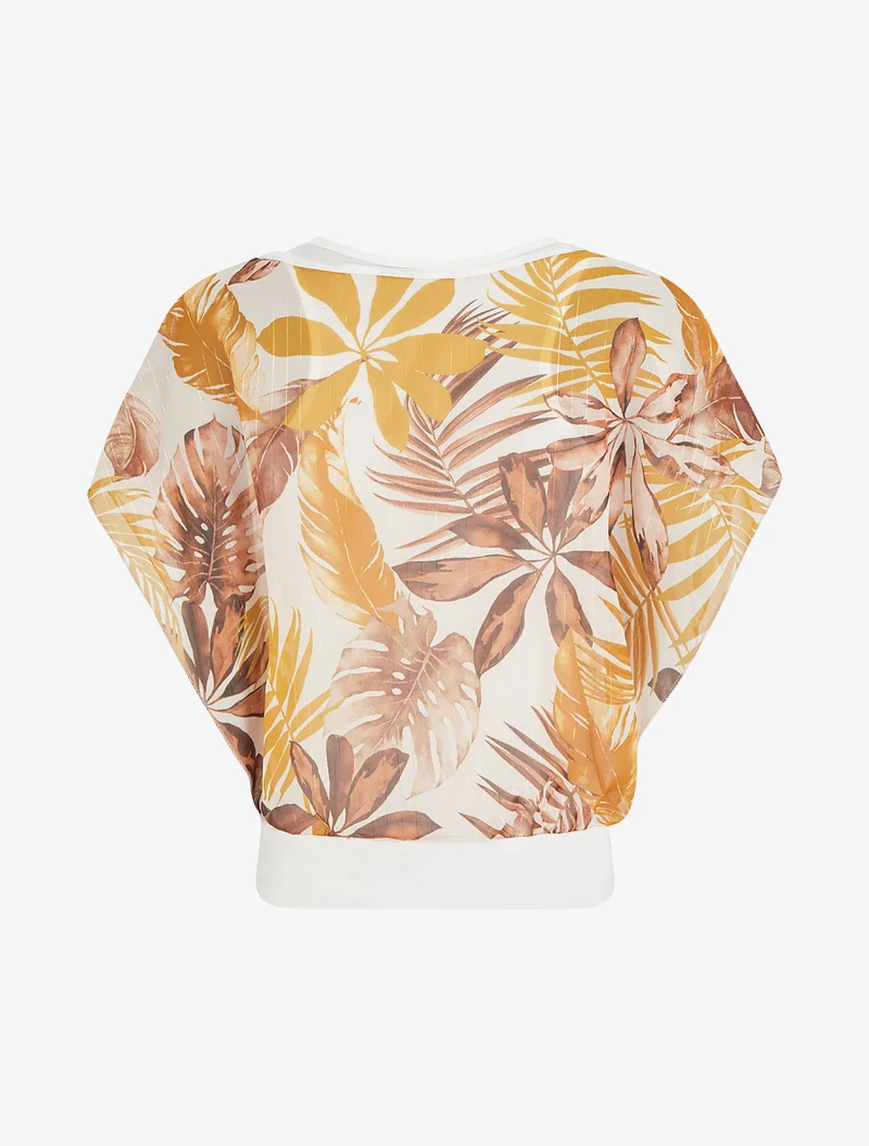 Top boule manches courtes imprimé tropical - Moutarde