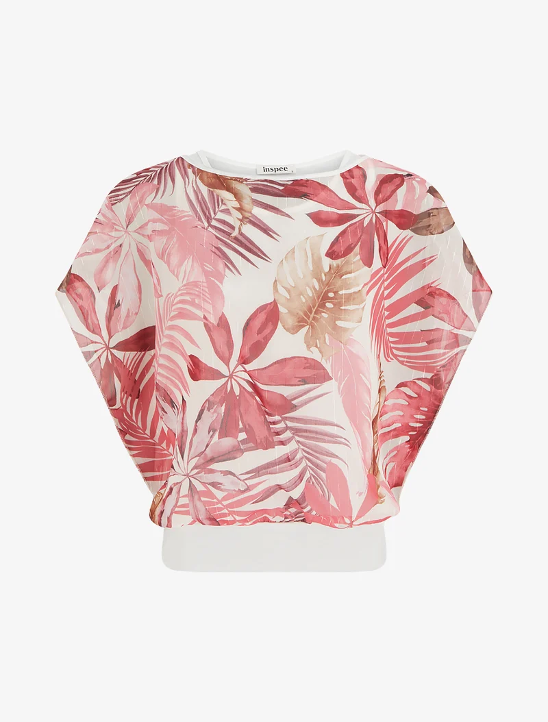 Top boule manches courtes imprimé tropical - Vieux rose