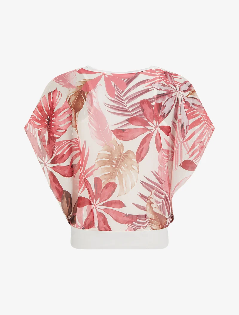 Top boule manches courtes imprimé tropical - Vieux rose