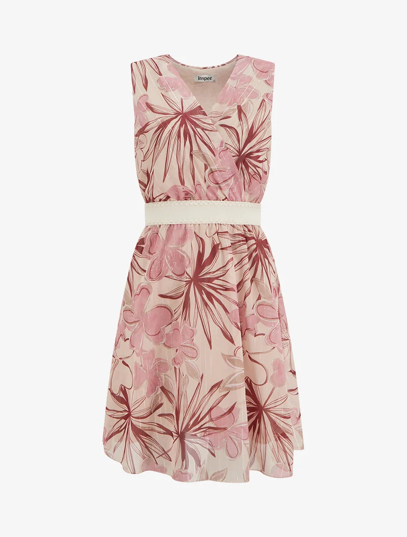 Robe patineuse sans manches imprimé fleuri - Rose