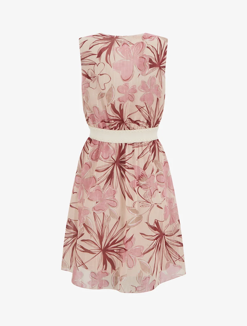 Robe patineuse sans manches imprimé fleuri - Rose