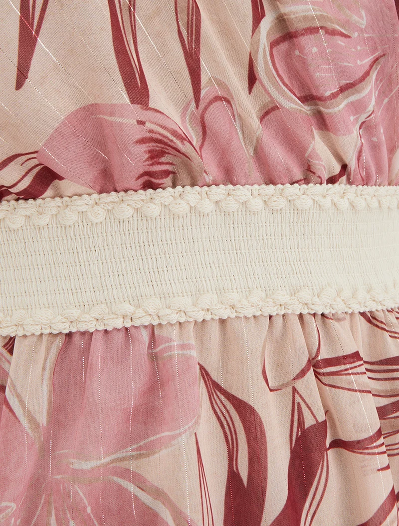 Robe patineuse sans manches imprimé fleuri - Rose