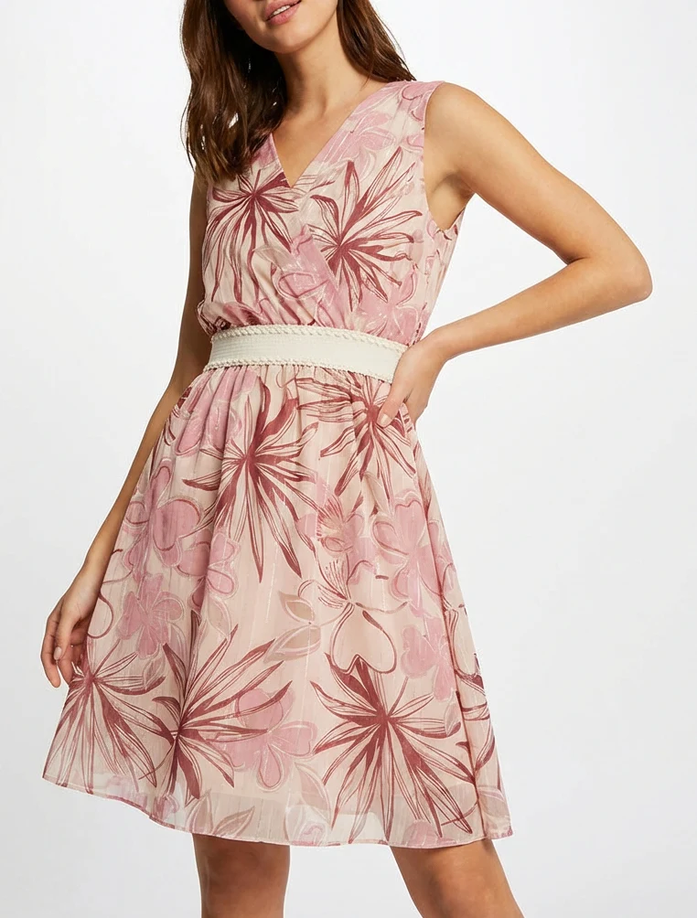 Robe patineuse sans manches imprimé fleuri - Rose