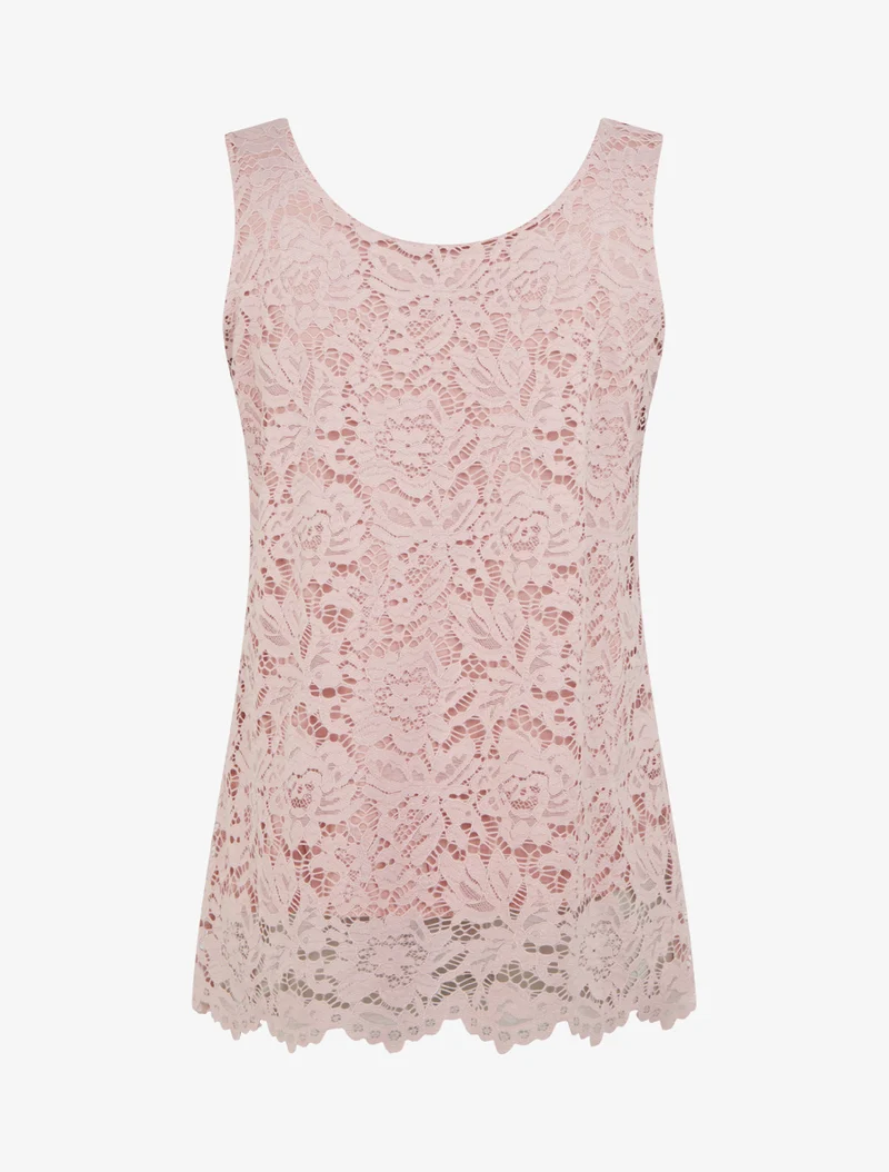 Top sans manches en dentelle à col U - Vieux rose