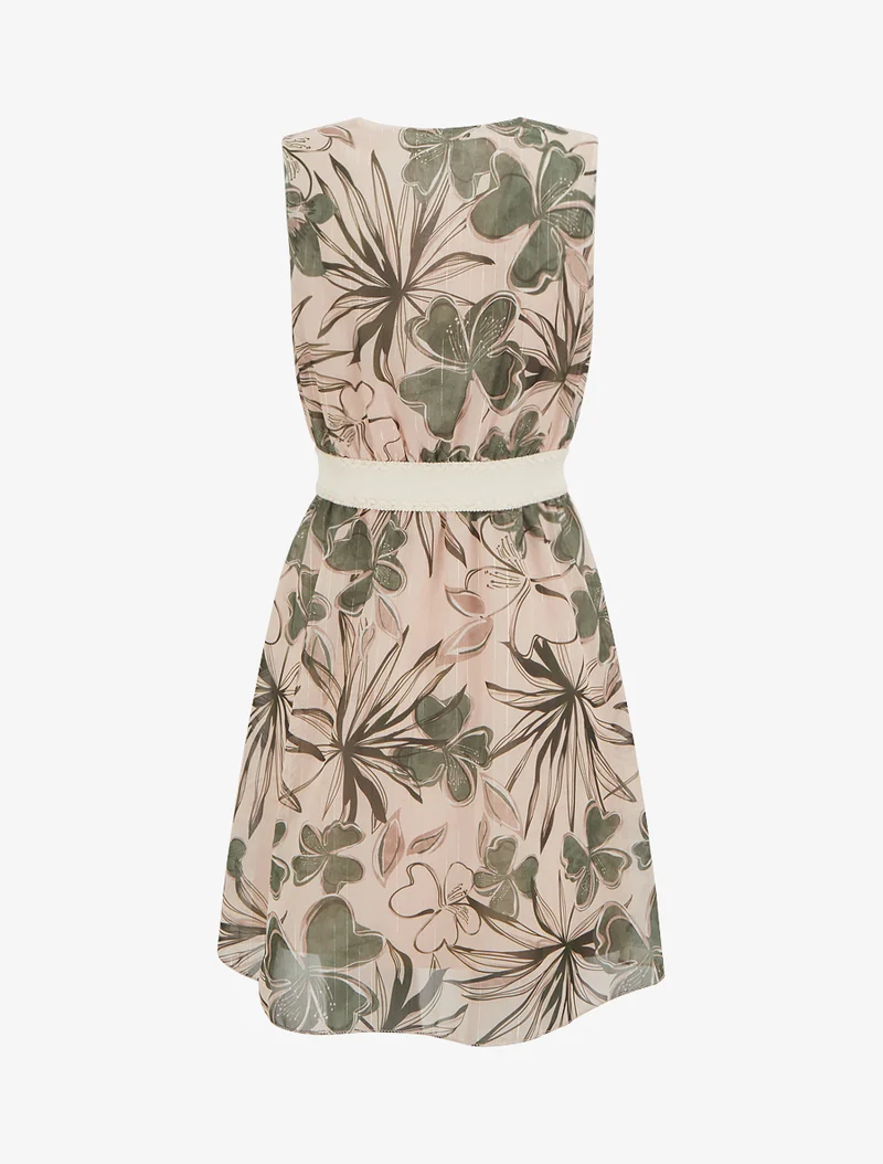 Robe patineuse sans manches imprimé fleuri - Kaki