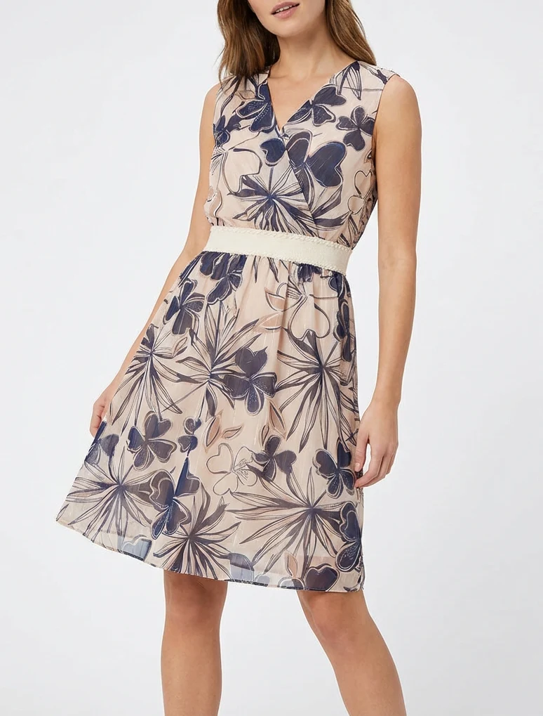 Robe patineuse sans manches imprimé fleuri - Marine