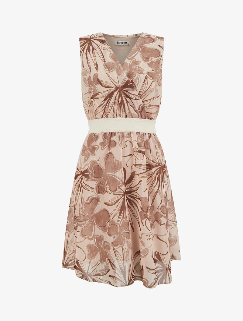 Robe patineuse sans manches imprimé fleuri - Marron