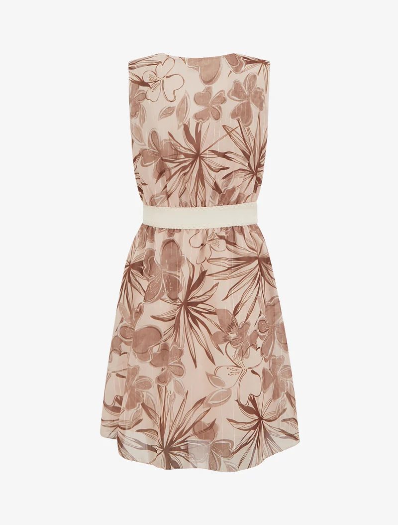 Robe patineuse sans manches imprimé fleuri - Marron