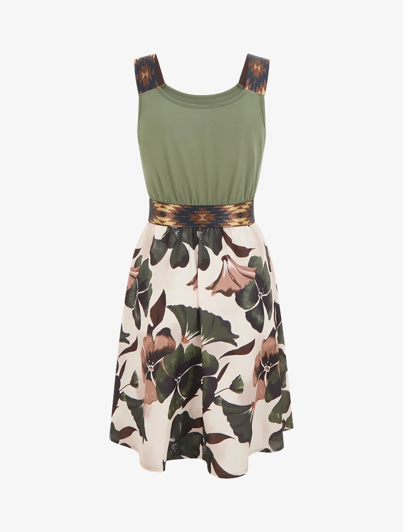 Robe imprimé floral à taille élastiquée fantaisie - Kaki
