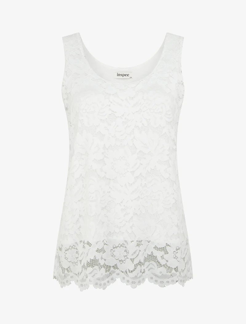 Top sans manches en dentelle à col U - Blanc