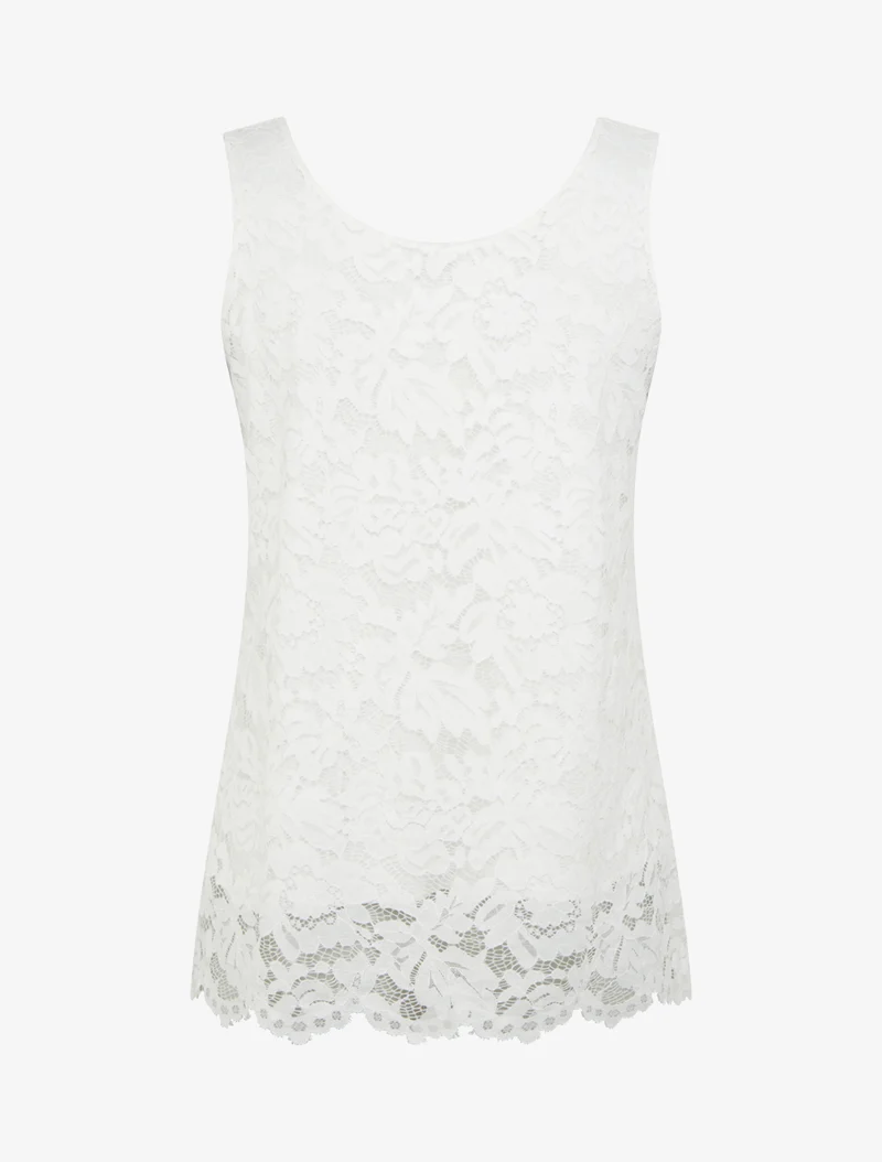 Top sans manches en dentelle à col U - Blanc