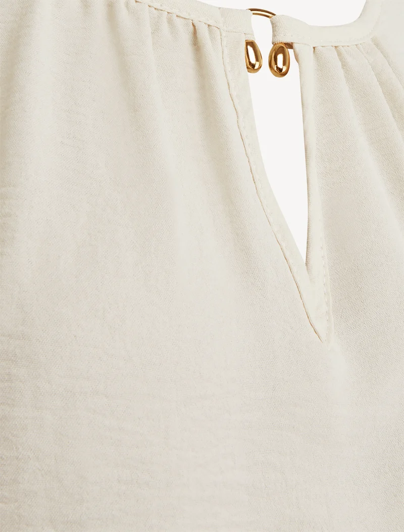 Top élastiqué à empiècement bijou - Beige