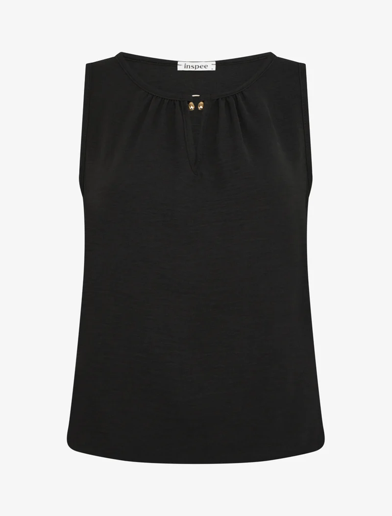 Top élastiqué à empiècement bijou - Noir