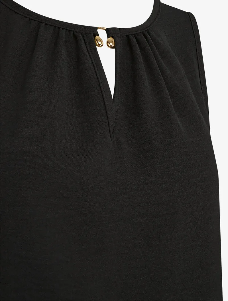 Top élastiqué à empiècement bijou - Noir