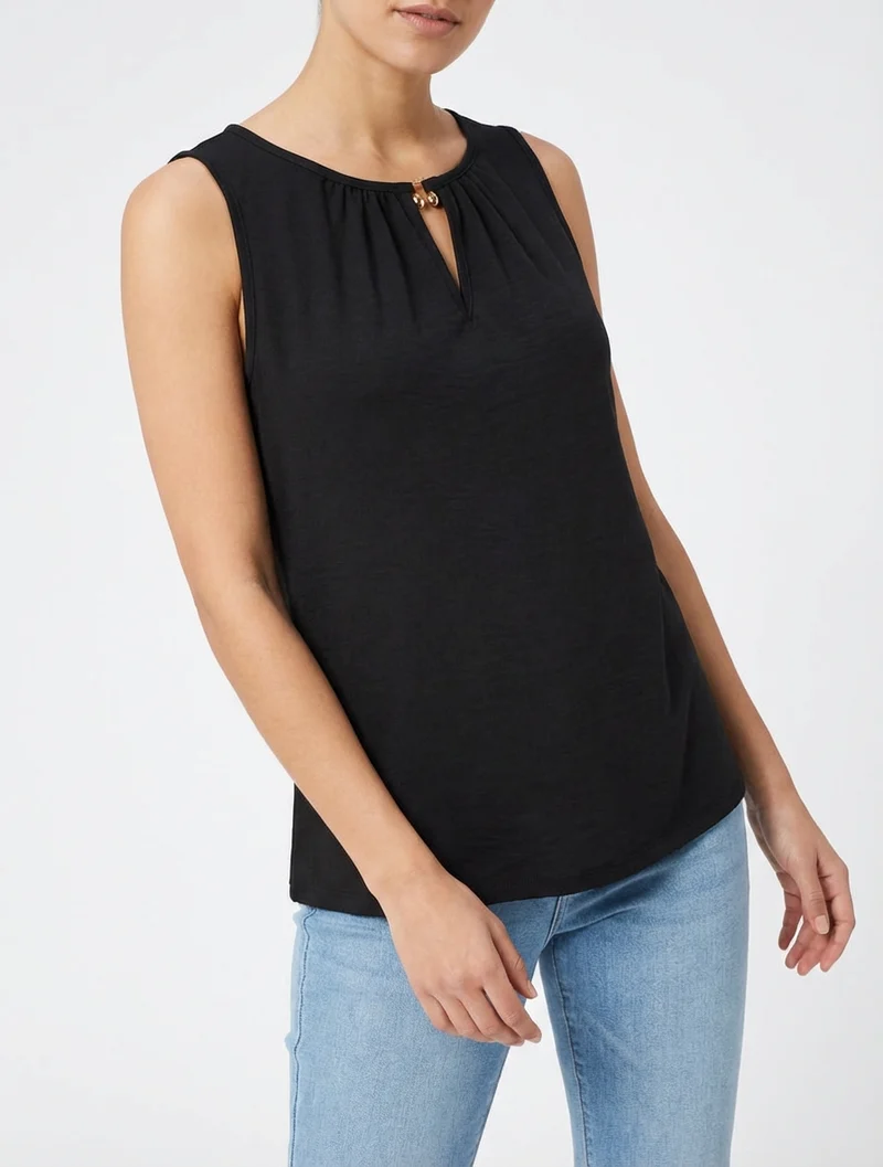 Top élastiqué à empiècement bijou - Noir