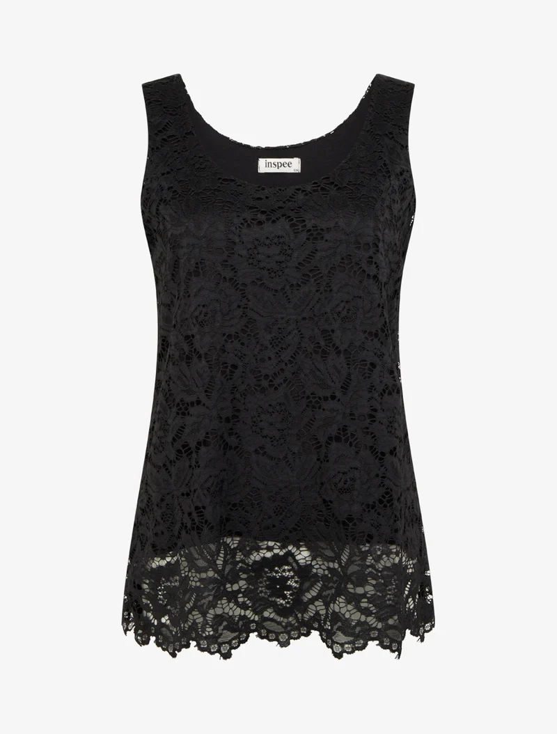 Top sans manches en dentelle à col U - Noir