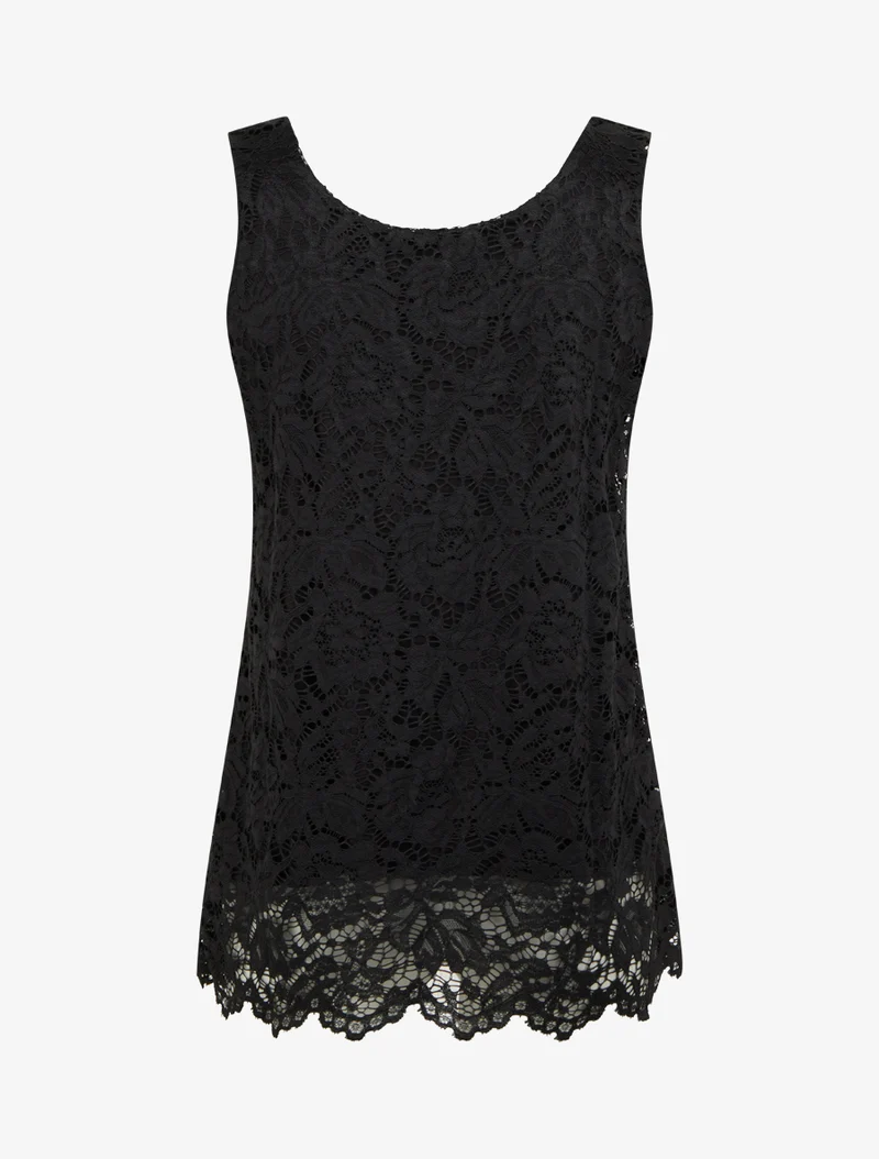 Top sans manches en dentelle à col U - Noir