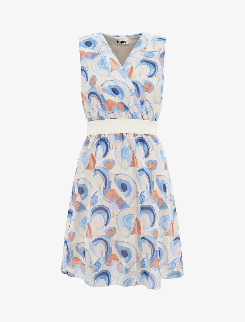 Robe patineuse sans manches imprimé graphique - Bleu ciel