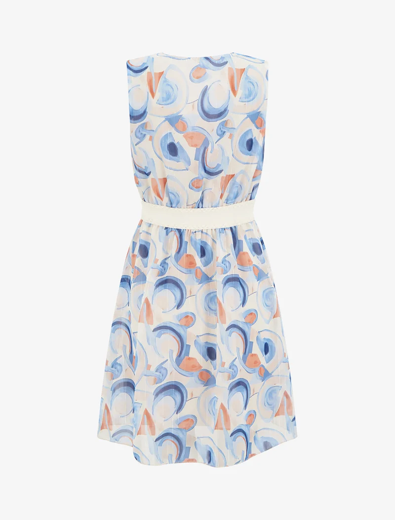 Robe patineuse sans manches imprimé graphique - Bleu ciel