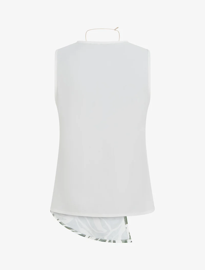 Top asymétrique sans manches imprimé abstrait - Kaki