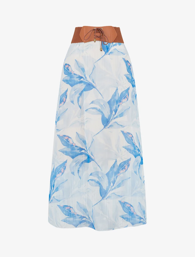 Jupe longue imprimé floral - Bleu ciel