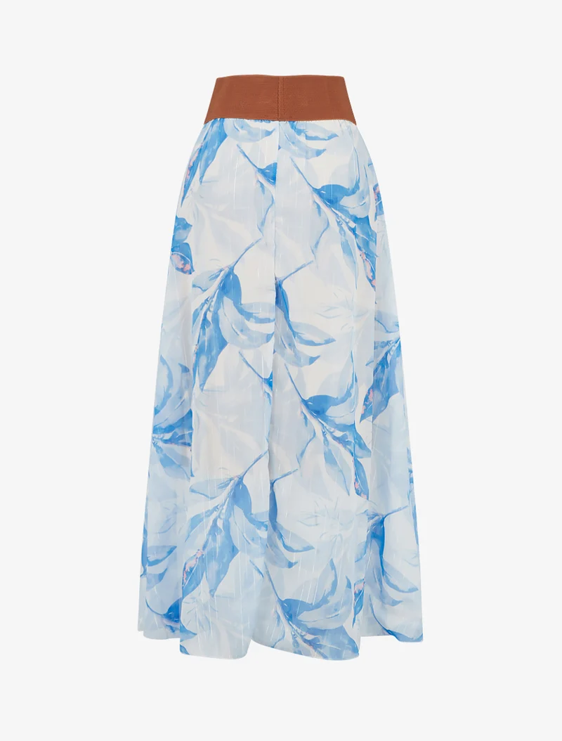 Jupe longue imprimé floral - Bleu ciel